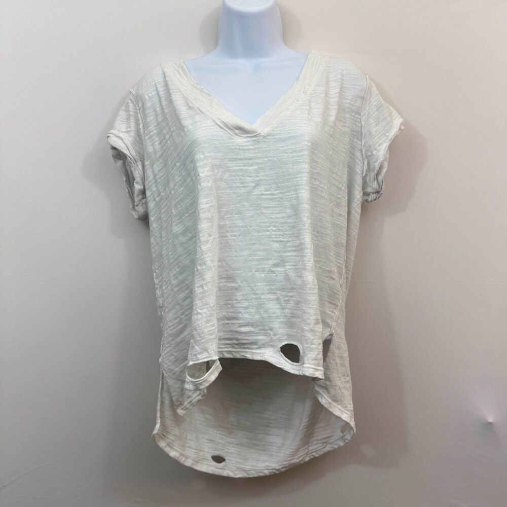 We the Free People Distressed White Shirt Medium Boho Festival Grunge Boho